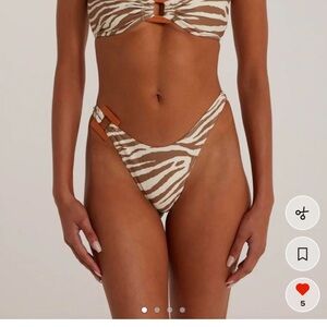 High-Cut Zebra Print Bikini Bottom in Beige & White